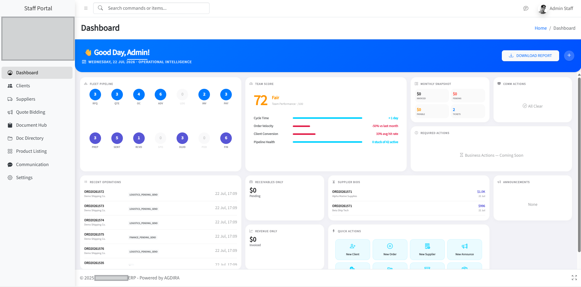 Maritime Supply Chain ERP — Staff Portal — A unified workspace for tracking the entire operational pipeline